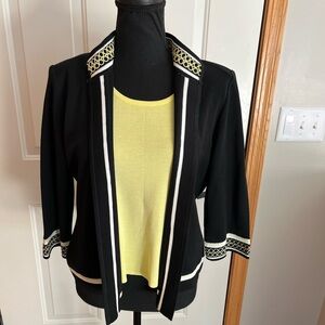 Ming Wang black yellow sweater set mandarin collar 3/4 sleeve. Petite medium